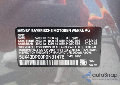 2023 BMW X3 Sdrive30I from USA, damaged, VIN 5UX43DP00P9N81476